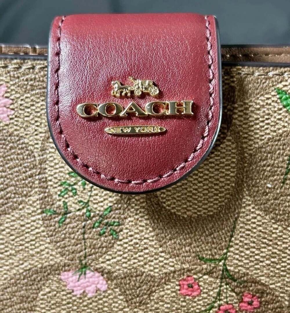Coach Medium Corner Zip Wallet In Signature Canvas Wildflower Print C8730